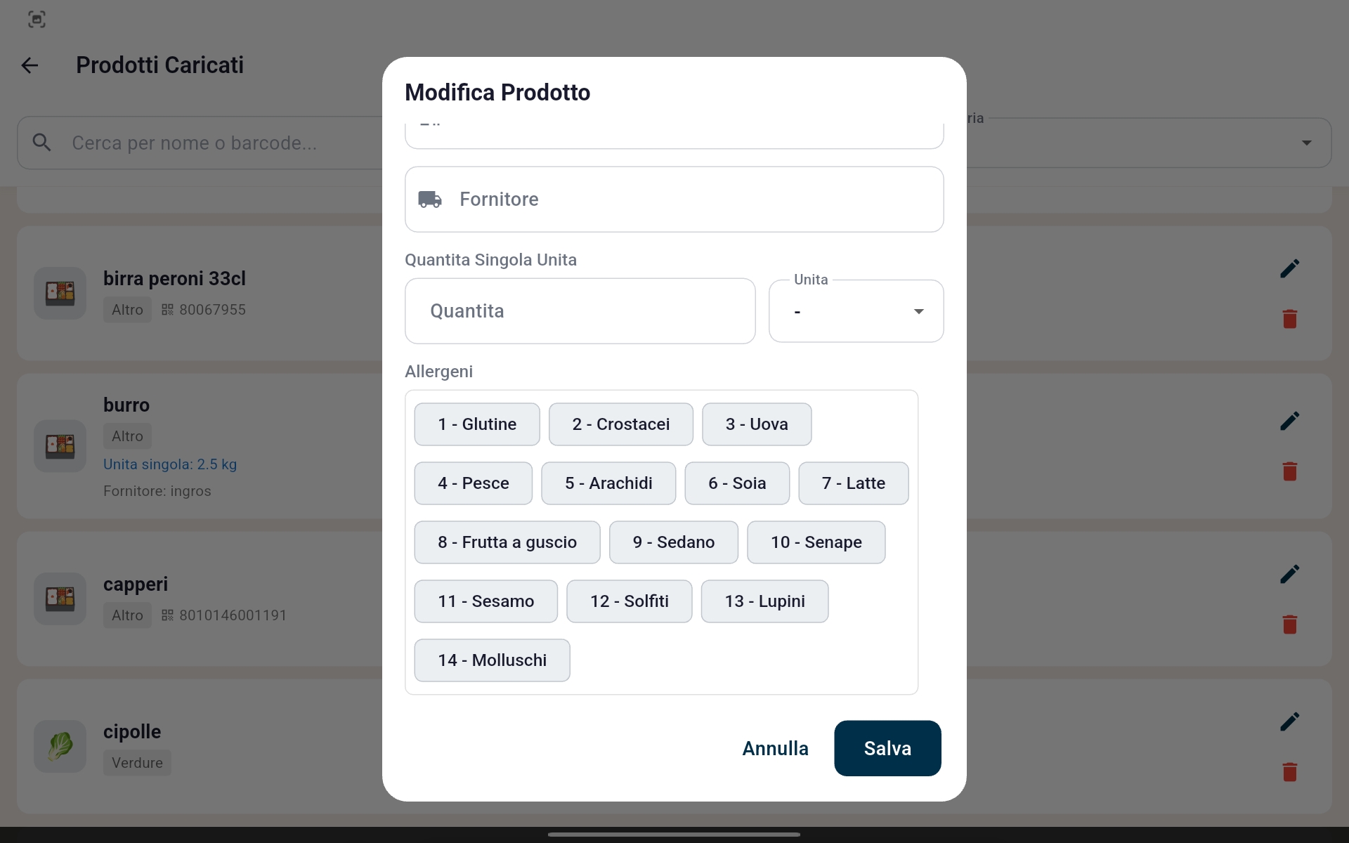 Gestione 14 Allergeni EU