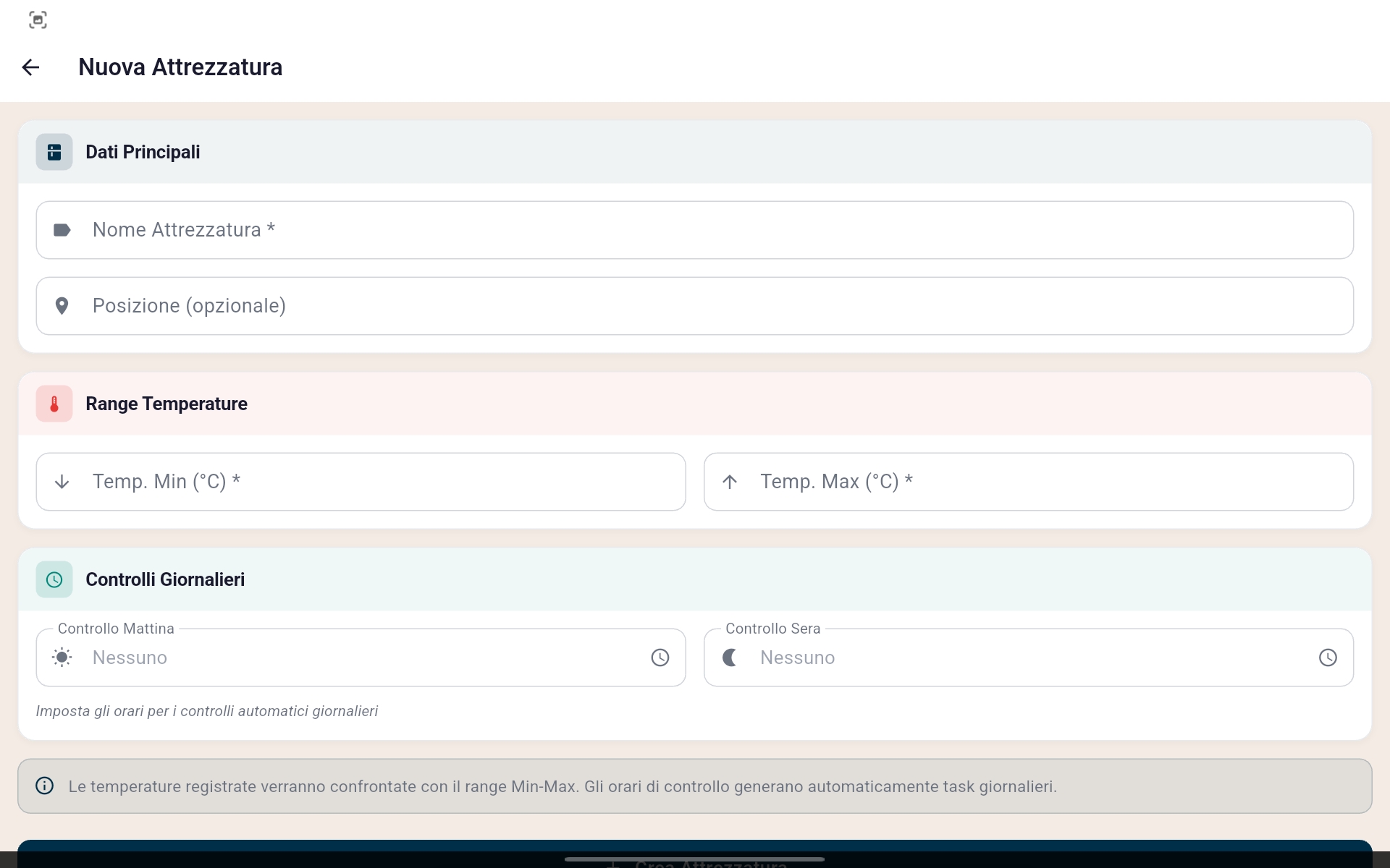 Configurazione range temperature